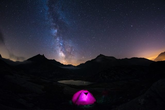 Camping under starry sky and milky way