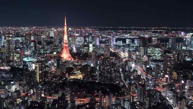 Tokyo, Giappone paesaggio urbano con la Torre di Tokyo di notte.