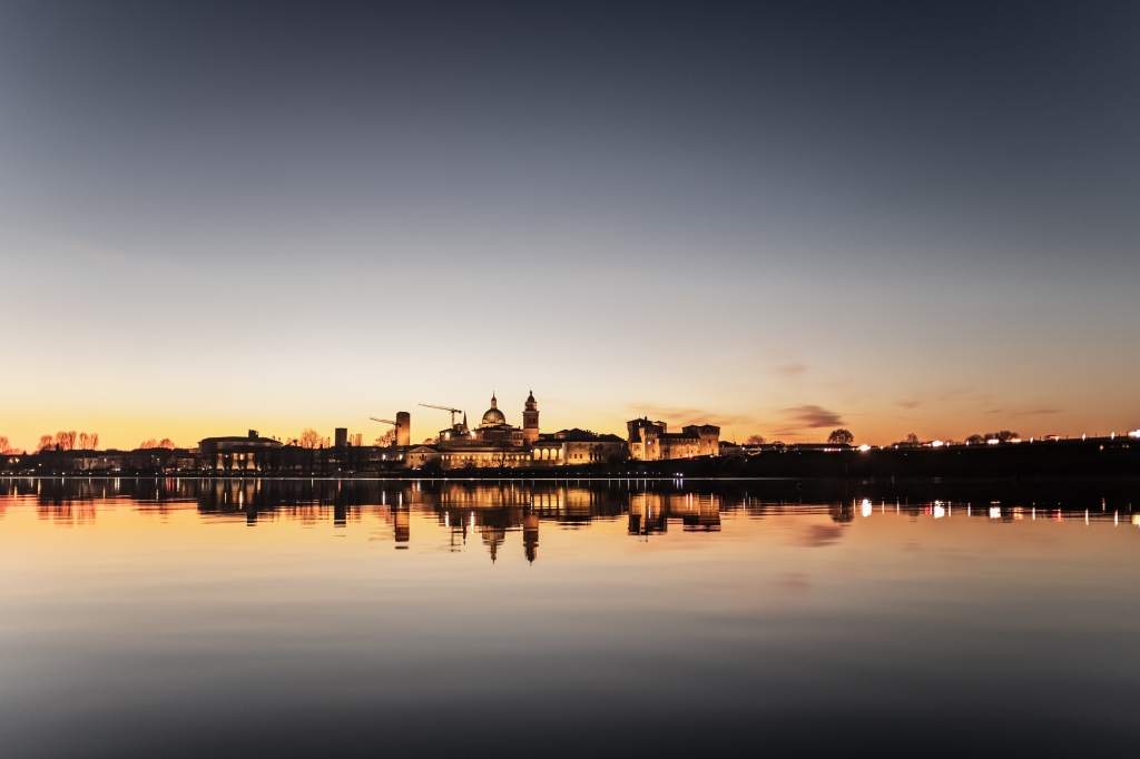 Mantova (Mantua, Italy), old town skyline at sunset.
