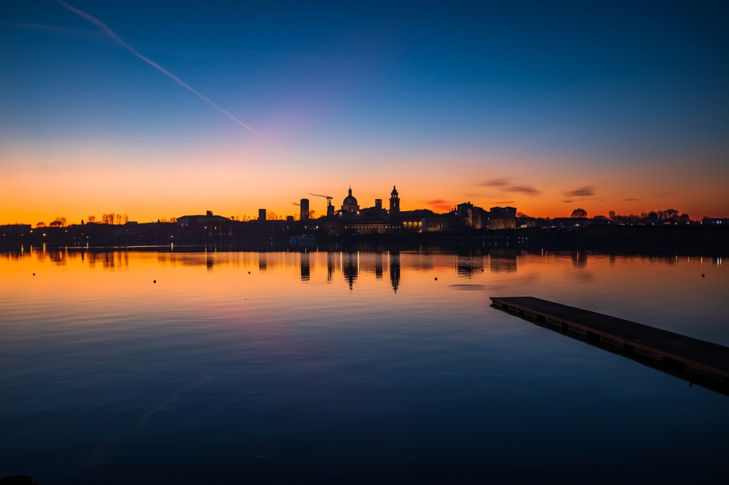 Majestic cityscape at sunset, Mantova or Mantua, Lombardy, Italy.