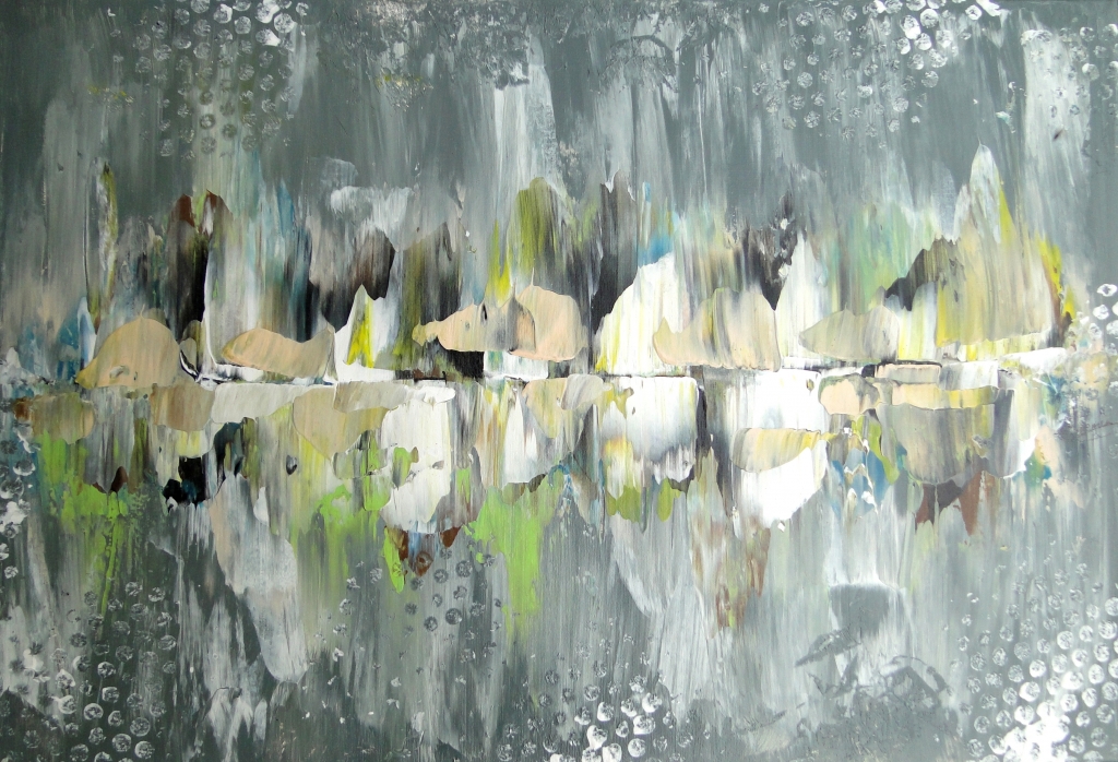 Tavolo da pittura a riverbero moderno, contemporaneo verde, grigi