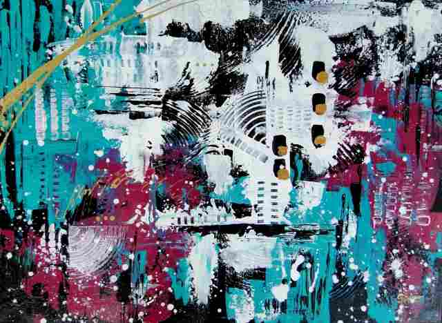 pittura astratta blu viola colorato moderno contemporaneo