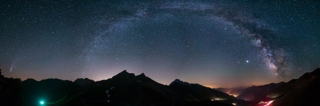 Milky Way arc and stars in the sky over the Alps, Comet Neowise