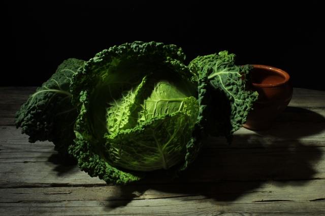 Verza su tavolo, Savoy cabbage,  Light Painting