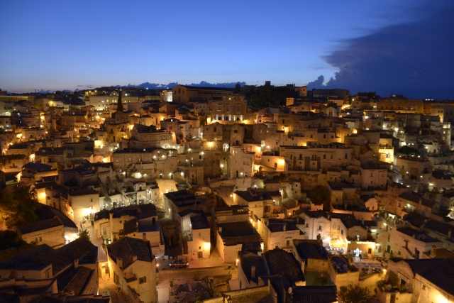 Night panorama of Matera the city of the Sassi