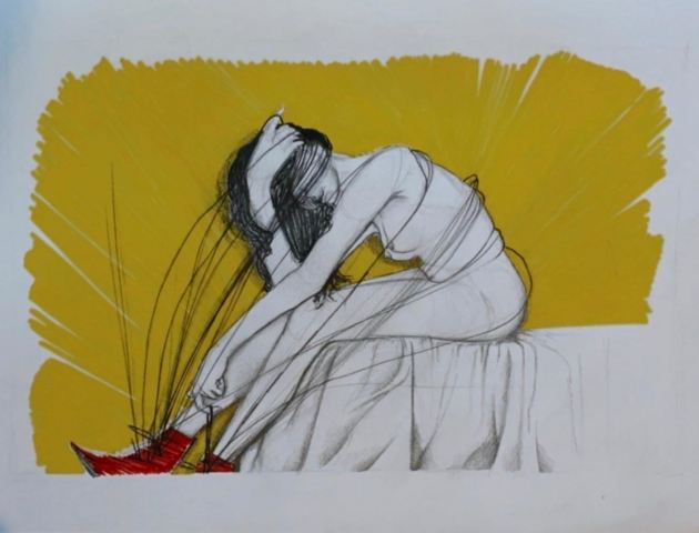 donna nuda con scarpe rosse