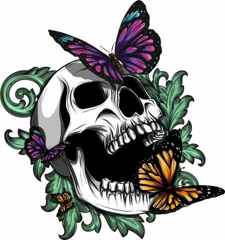 skull with buttrfly