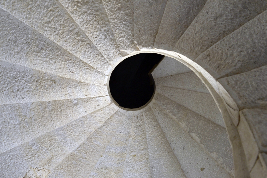 white spiral stairs