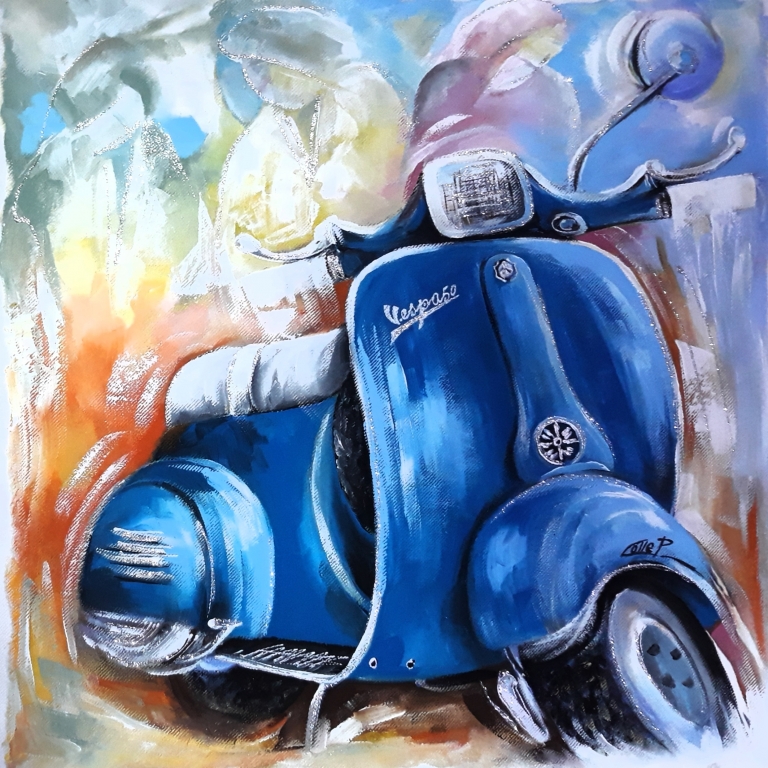 Vespa 50 special   in blu'  dipinto del M° pasquale COLLE