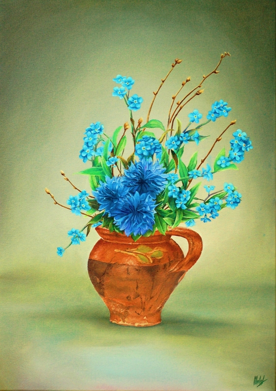 Vaso con Fiori Blu