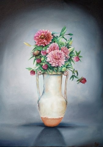 Vaso con Fiori Rosa