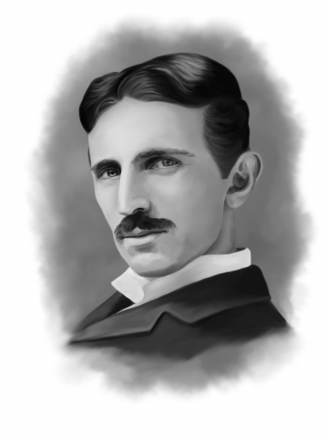 Nikola Tesla BW Digital Art Portrait