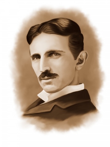 Nikola Tesla Sepia Digital Art Portrait