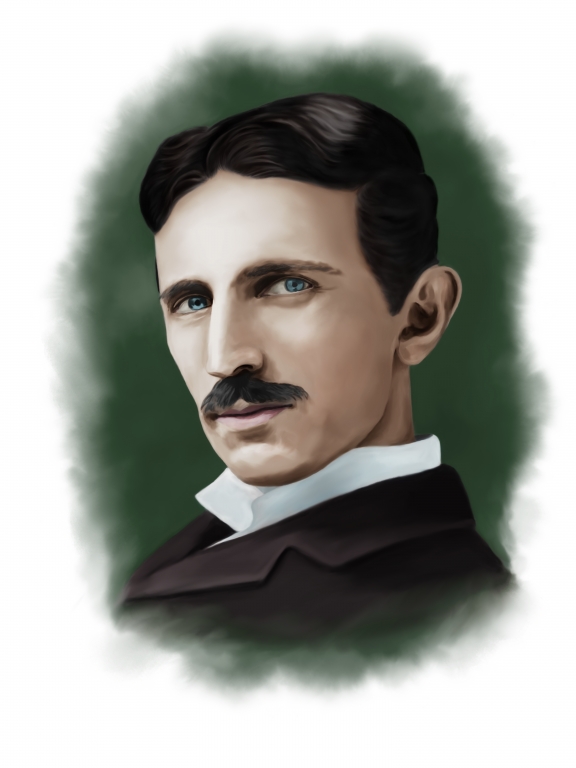 Nikola Tesla Color Digital Art Portrait