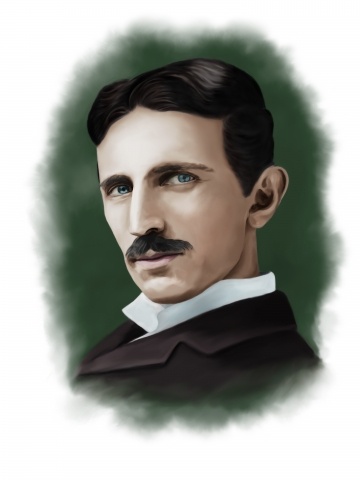 Nikola Tesla Color Digital Art Portrait