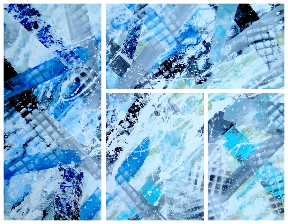 Modello di tratti blu pittura contemporanea astratta