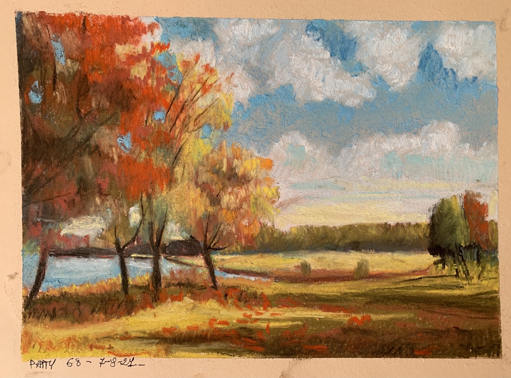 Paesaggio autunnale con pastelli morbidi