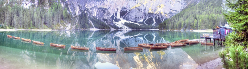 Panoramic view of Lake Braies Dolomites Italy