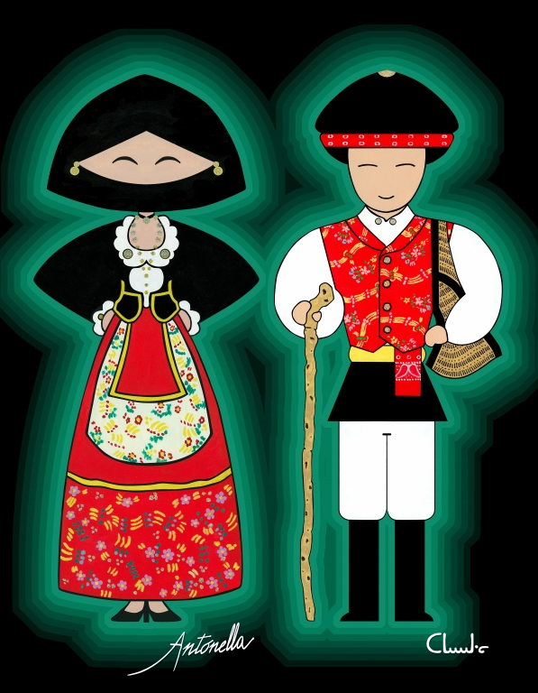 coppia in costume sardo green and black