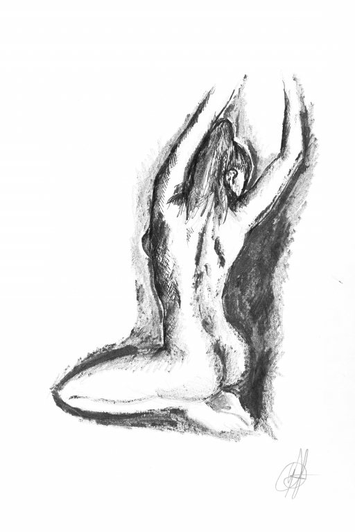 disegno a matita di nudo femminile di donna nuda