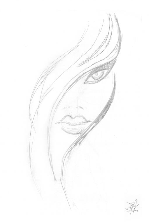 Disegno a matita a mano di viso di donna