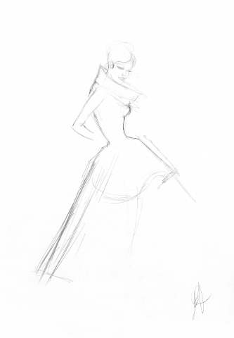Dissegno artistico a matita e a mano di donna fashion con gonna