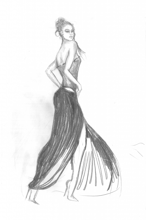 Disegno a matita di giovane modella in posa fashion
