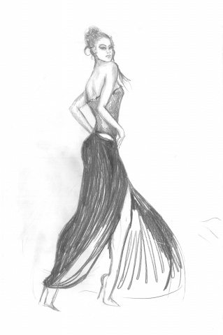 Disegno a matita di giovane modella in posa fashion