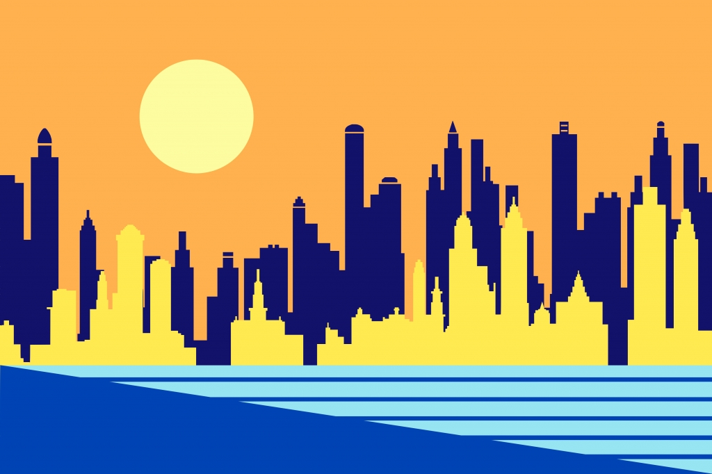 Skyline in giallo e blu