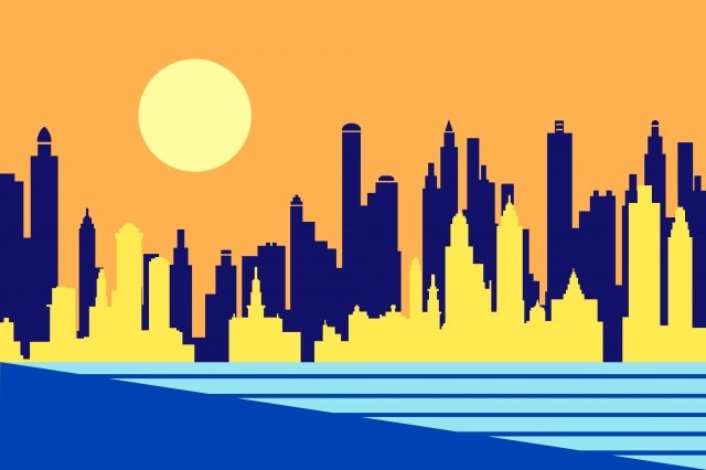 Skyline in giallo e blu