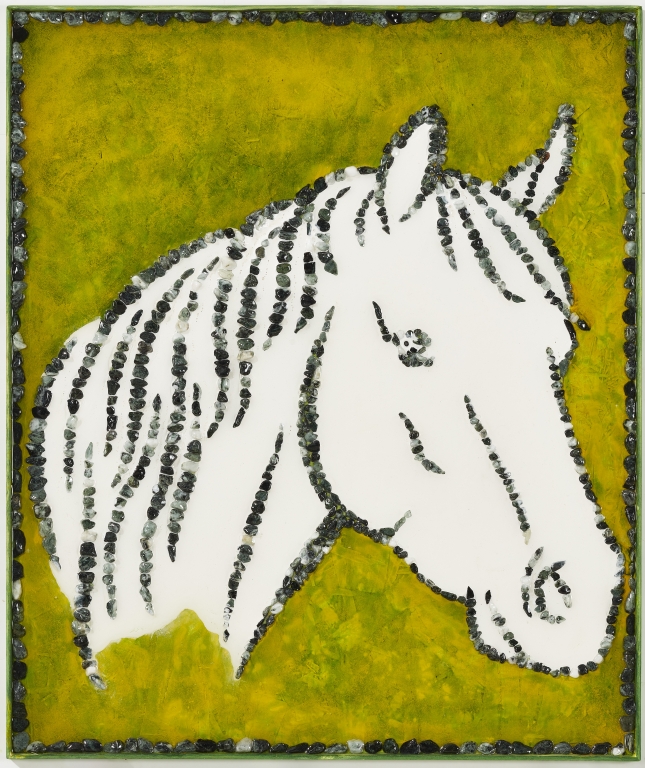 cavallo bianco sfondo verde