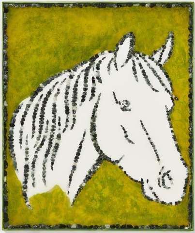 cavallo bianco sfondo verde