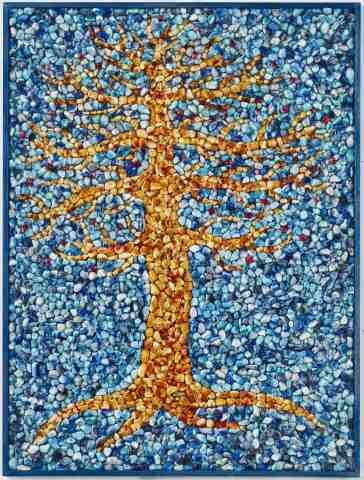 albero della vita arancione su azzurro