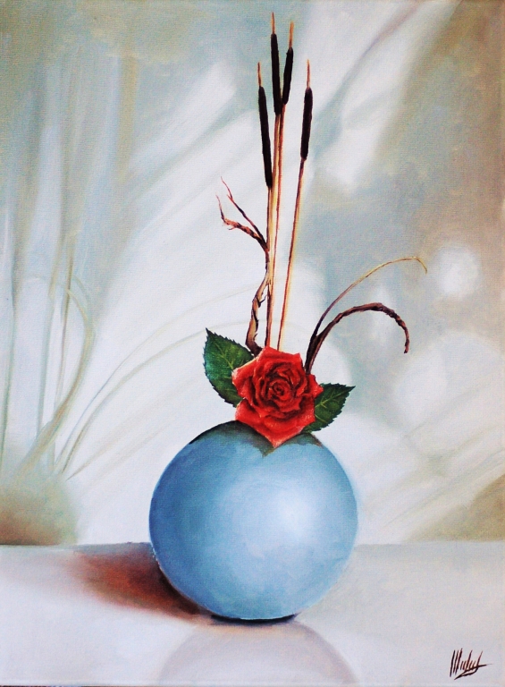 Rosa rossa in vaso tondo