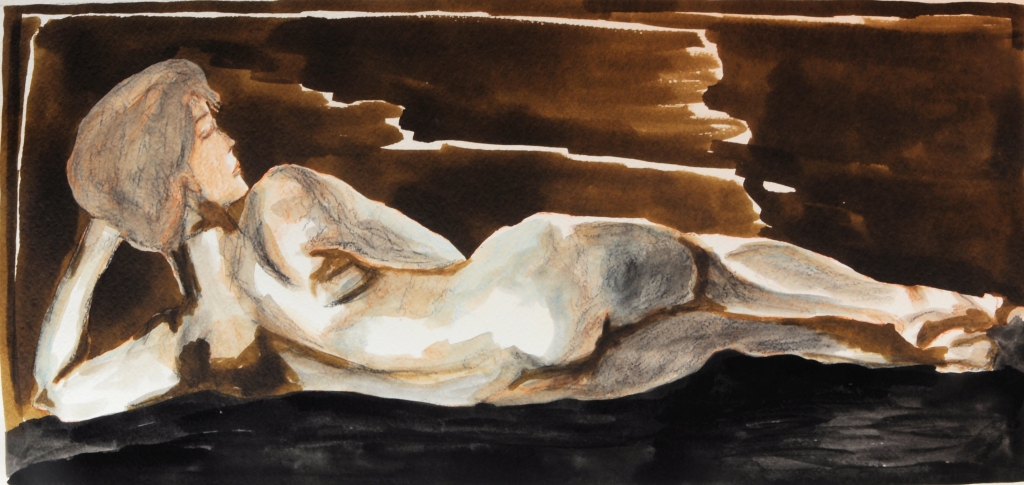 Nudo femminile sdraiato di spalle.