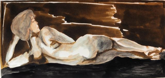 Nudo femminile sdraiato di spalle.