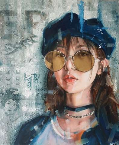 Senshi, olio su tela con foglia d'oro e pasta acrilica, cm 50x60