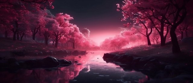 Fiumiciattolo in una foresta rosa