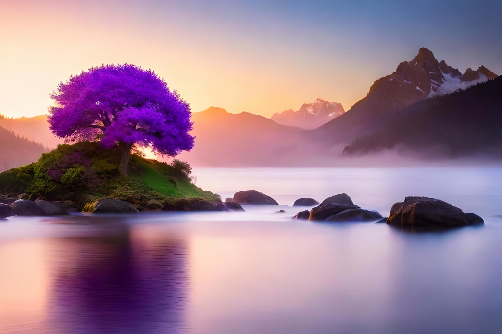 L'albero sul lago di montagna