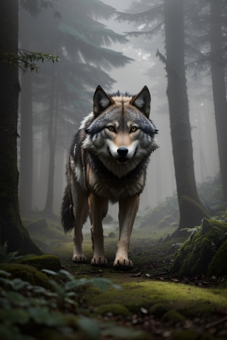 Regal Wolf Roaming Enchanted Forest