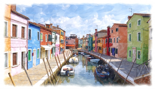 Vista di Burano effetto acquerello