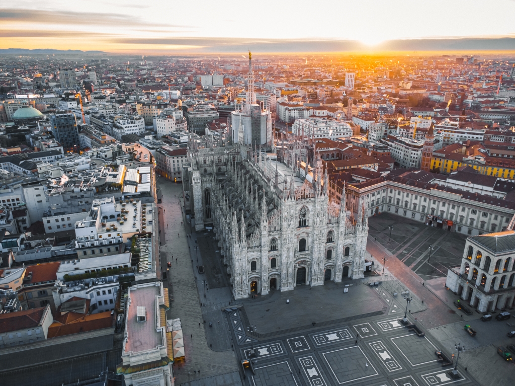 Milan skyline from Milan Cathedral print art