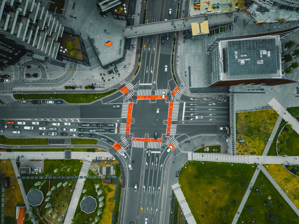 Milan street aerial view print