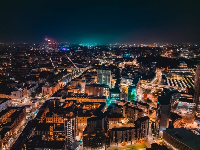 Milano di Notte, Milan by Night Aerial Photography