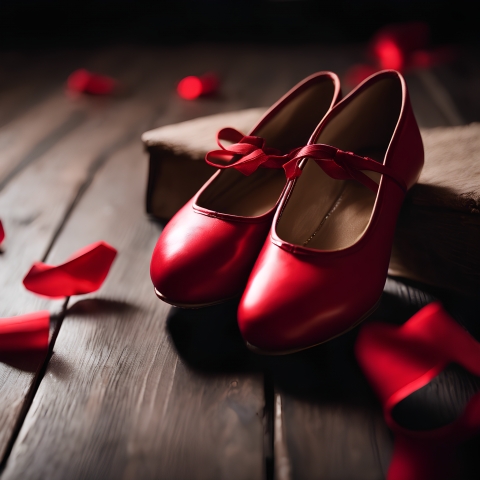 Passione Vibrante: Scarpette Rosse tra Petali di Rose