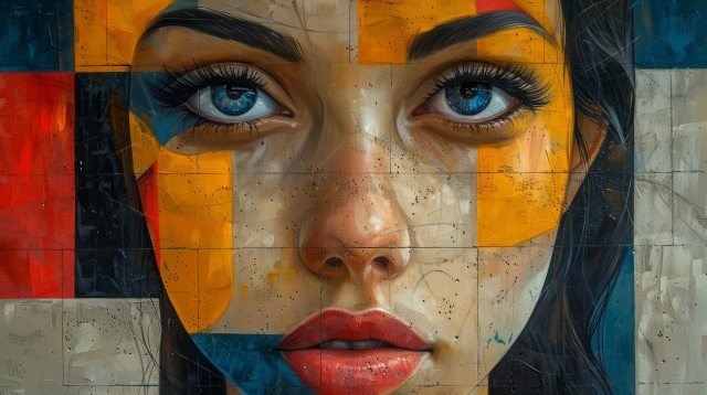 Abstract modern digital art of women portrait made with colorful