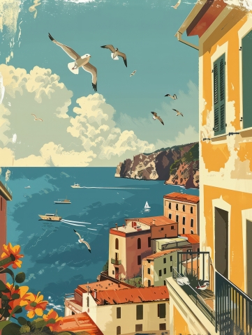 poster in Vintage minimalism style, summer holidays in italy