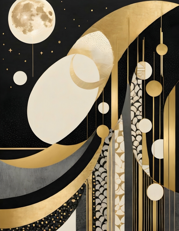 moon and gold shapes