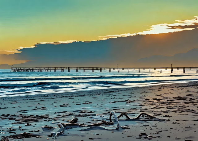 Pontile al tramonto in Riviera Romagnola