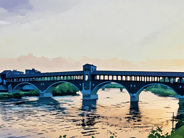 Pavia Ponte Coperto al Tramonto